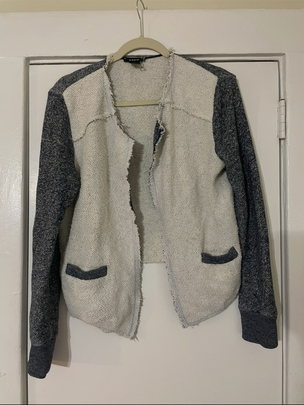 DREW Cream and Navy Two-Tone Knit Cardigan size medium